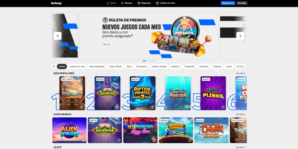 Juegos de casino Betway
